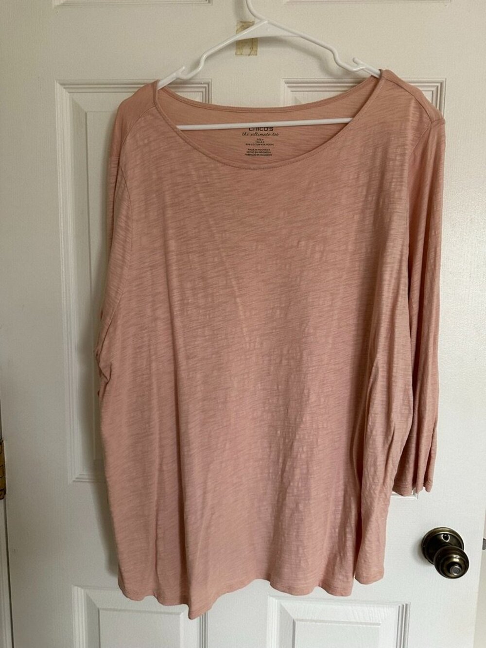 Chico’s Ultimate Tee Size 4 Pink 3/4 Sleeve Top Womens Plus Size Soft Basic
